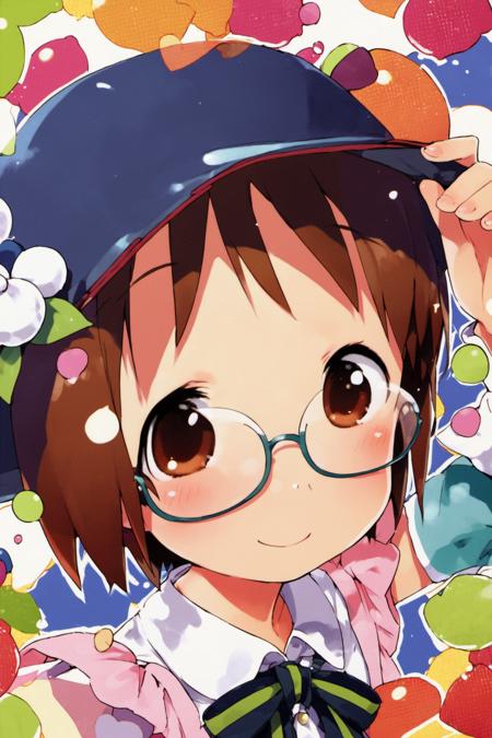 25858-80289944-score_8_up,Matsuri Sakuragi,1girl,glasses,hat,solo,brown hair,brown eyes,short hair,smile,ribbon,blush,_lora_Ichigo Mashimaro_XL.png